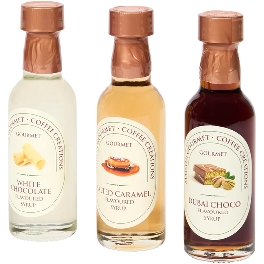 Coffret Gourmet Coffee Syrup — White Chocolate • Salted Caramel • Dubai Chocolate
