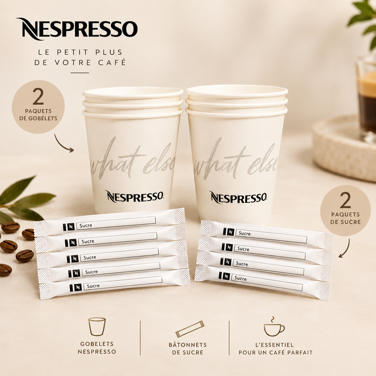Kit Café On The Go — 2 paquets Gobelets + 2 paquets Sucre
